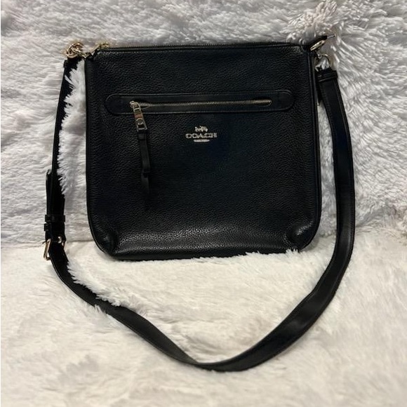 Coach Black Pebble Leather Crossbody Purse with Gold Fixtures - Picture 1 of 3